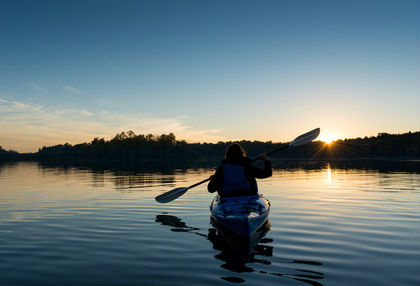 Woman Canoe Sunset Ripple Effect