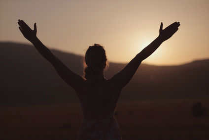 Woman Victory Mountain Sunset Success